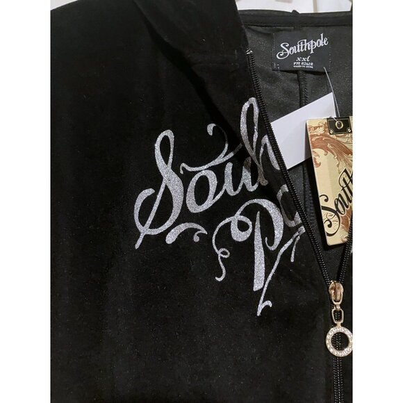 Y2K South Pole Skull Hoodie XXL Cropped Velvet Rhinestones Whimsygoth Goth NWT - Picture 6 of 10